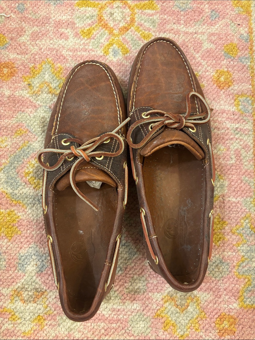 Men's Brown Leather Boat Shoes with Rawhide Laces